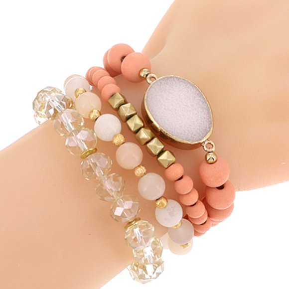 1149-4pcs Strands Stretch Bracelet-Pink/Multi - Picture 1 of 2